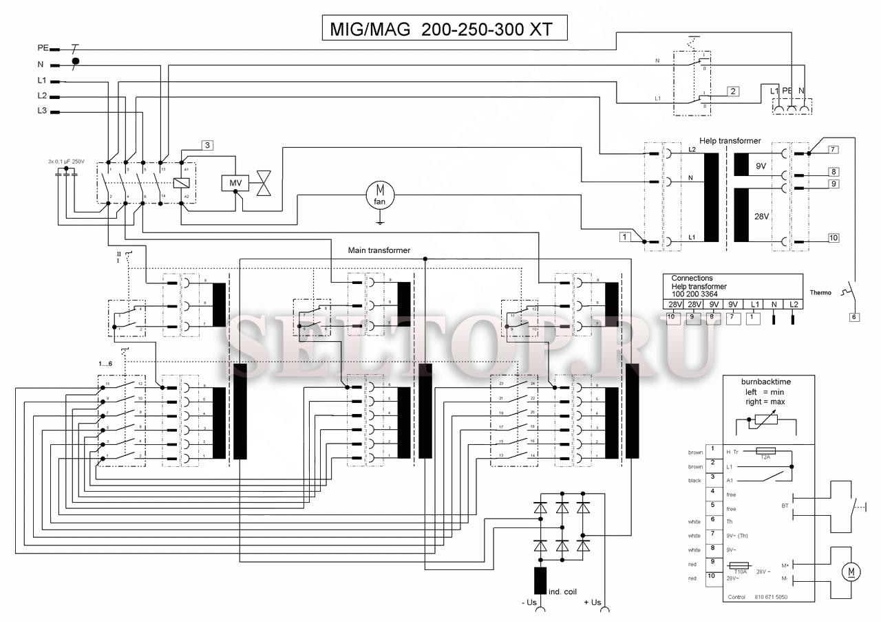 Запчасти для сварочного полуавтомата Metabo mig/mag 200/40 xt (тип 0021032200 10) (эл. схема)