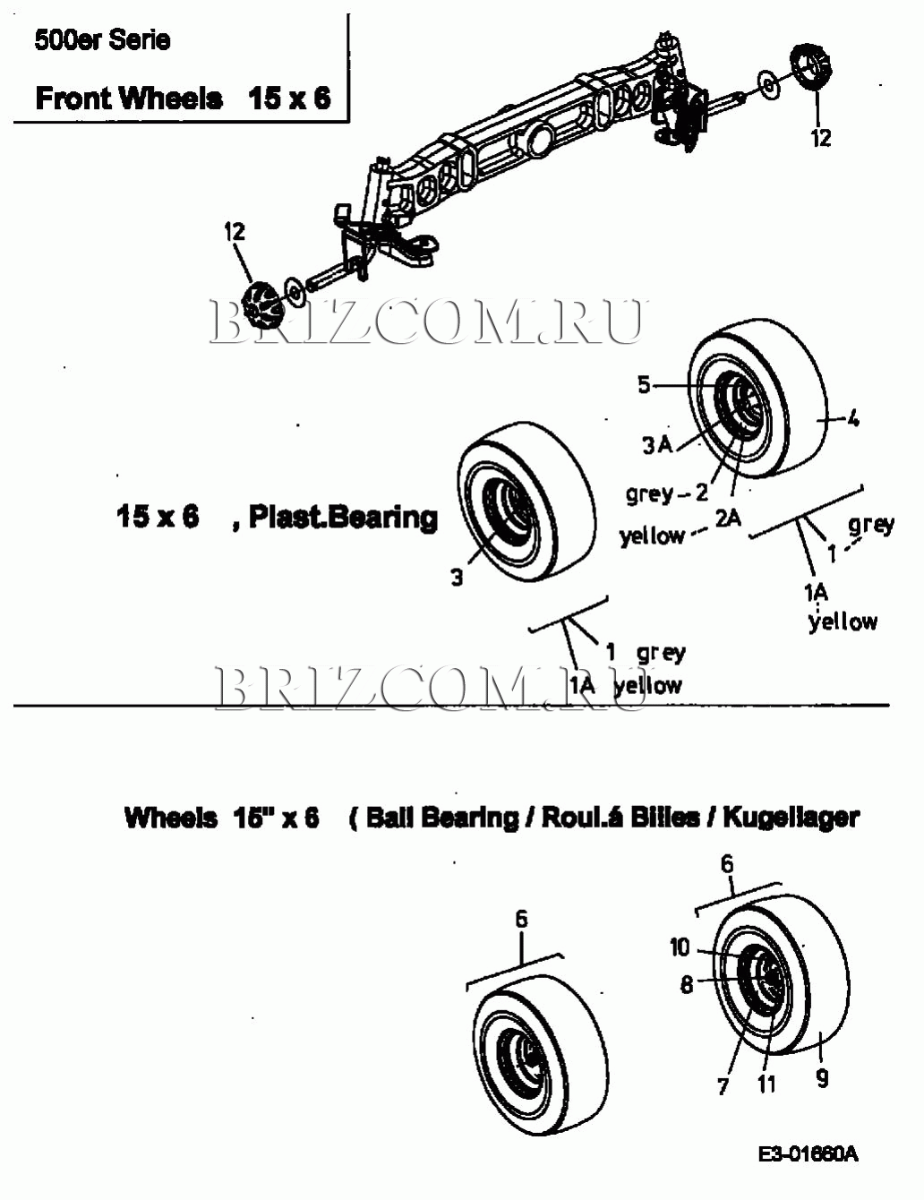 Front wheel 15x6, Plast.Bearing/Ball bearing МТД SN 180 AT 13A7508N678 (2002)