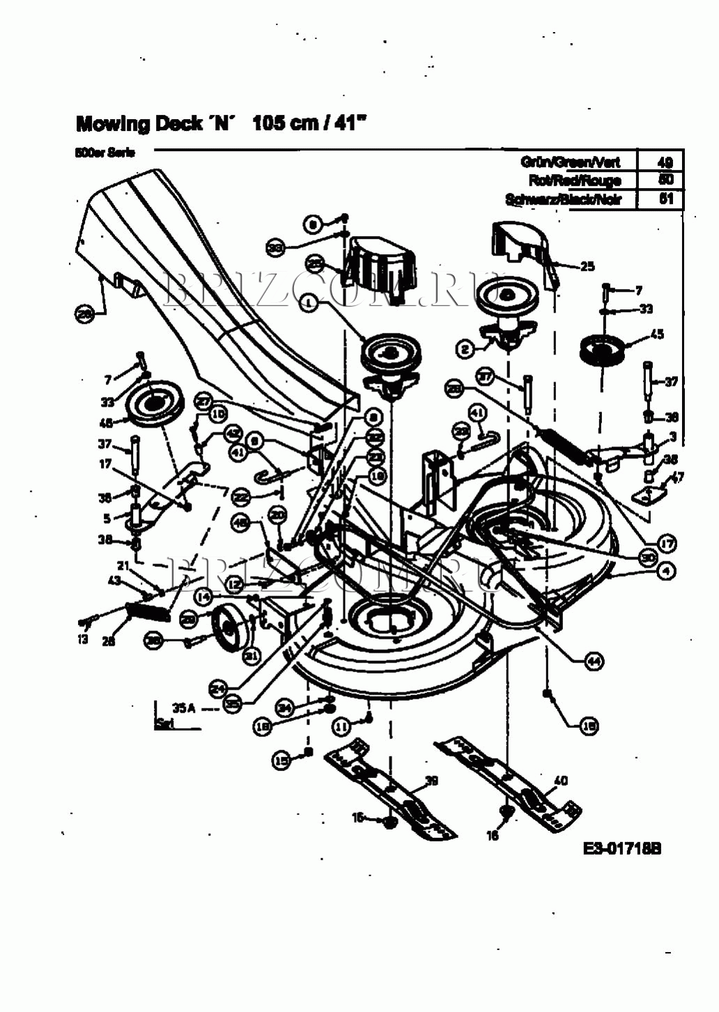 Дека газонокосилки N (40/105cm), 500 series since 2003 МТД SN 180 AT 13B7508N678 (2003)