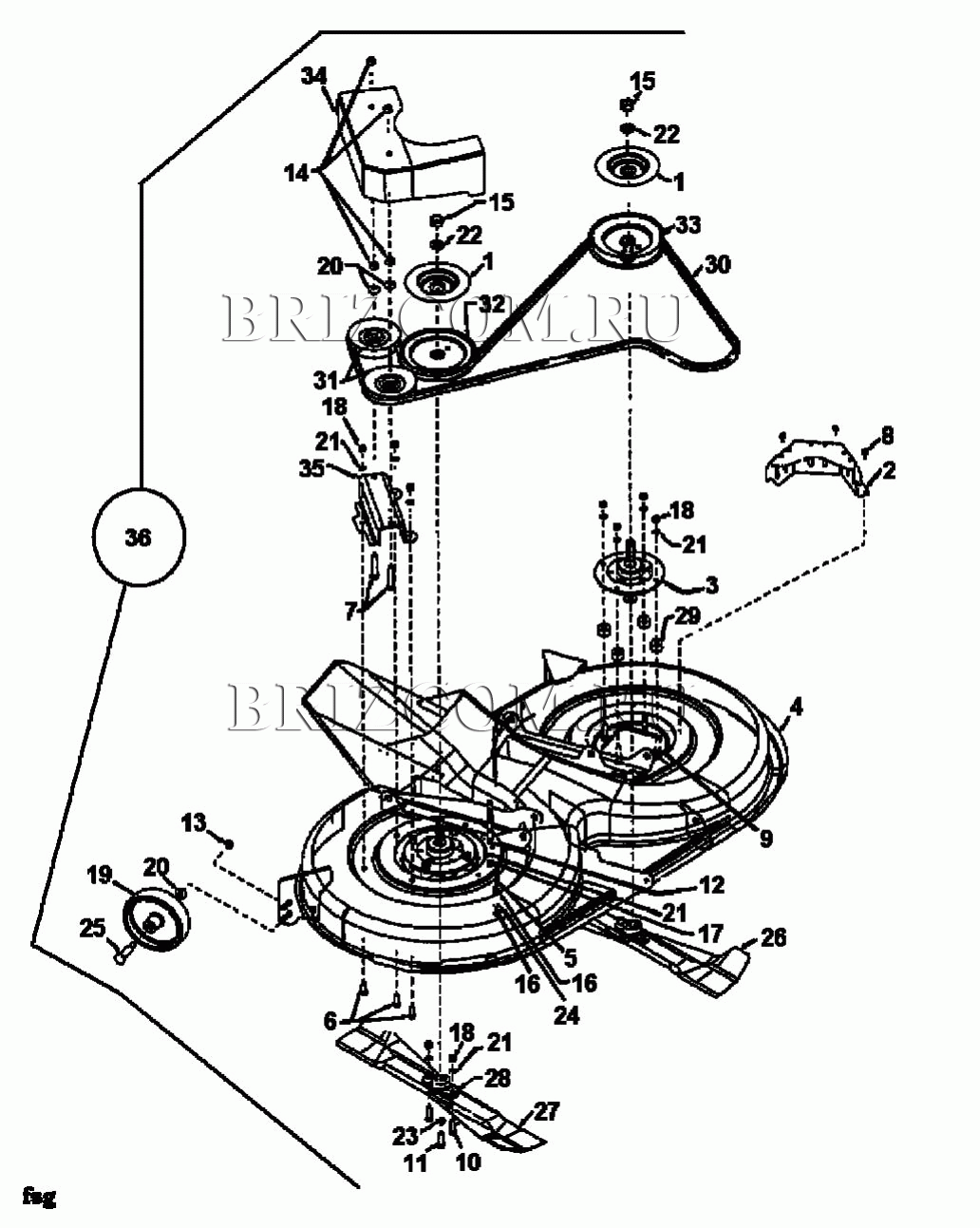 Дека газонокосилки N (40/102cm), Гидростат с 1998 года МТД EH 160 13AT795N678 (1998)
