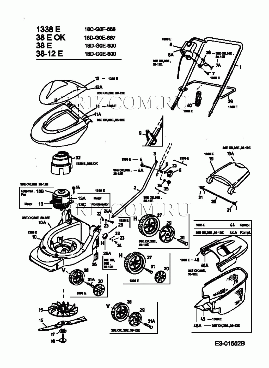 Запчасти для МТД 38 E 18D-G0E-600 (2002)