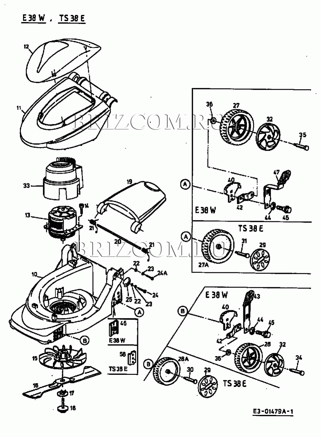 Основная деталировка МТД E 38 W 18D-G7F-678 (2001)