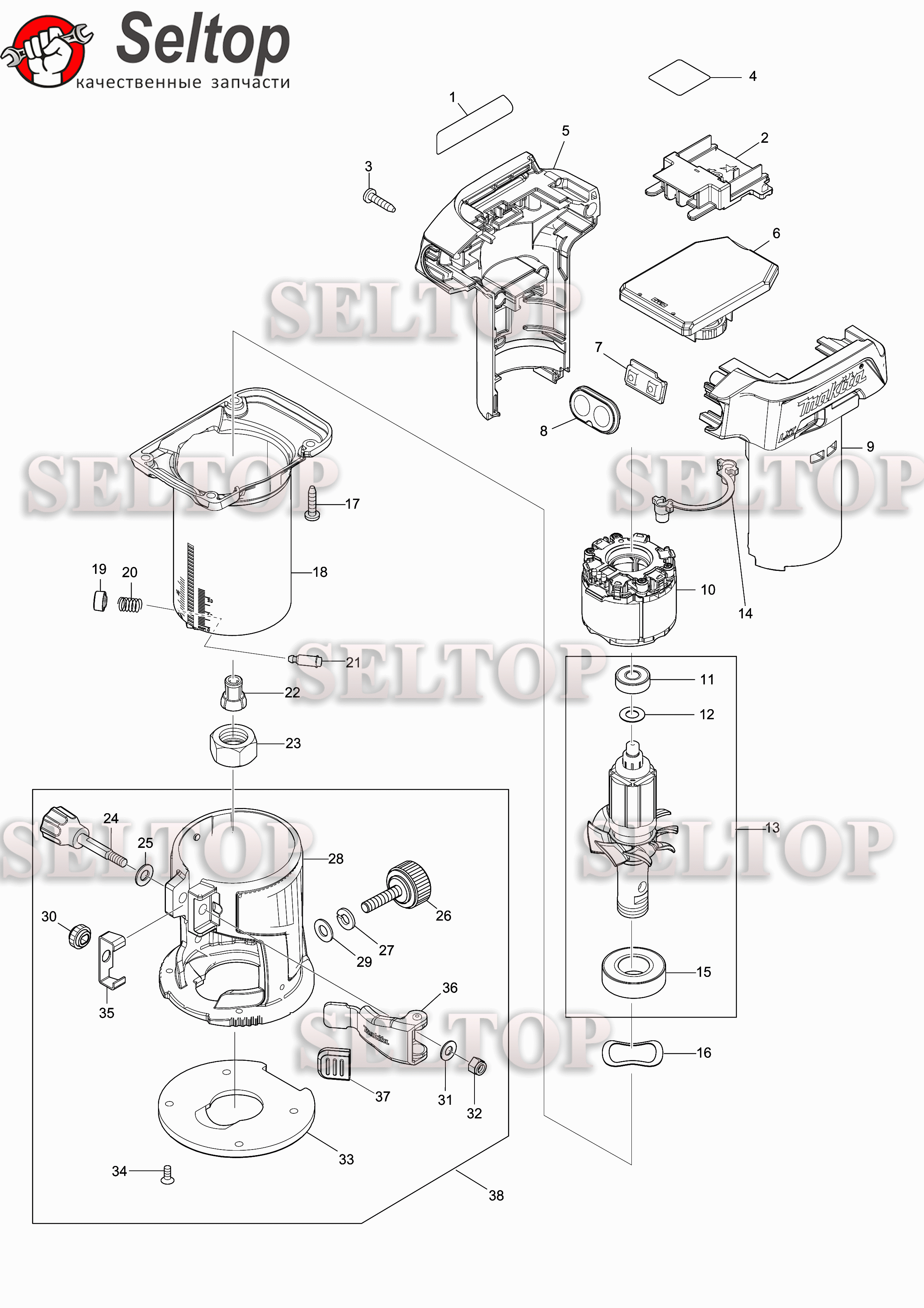 Запчасти для аккумуляторной полировальной машины Makita DPO 600 | купить в  Москве в интернет-магазине Селтоп с доставкой. Цены, наличие, взрыв-схема.