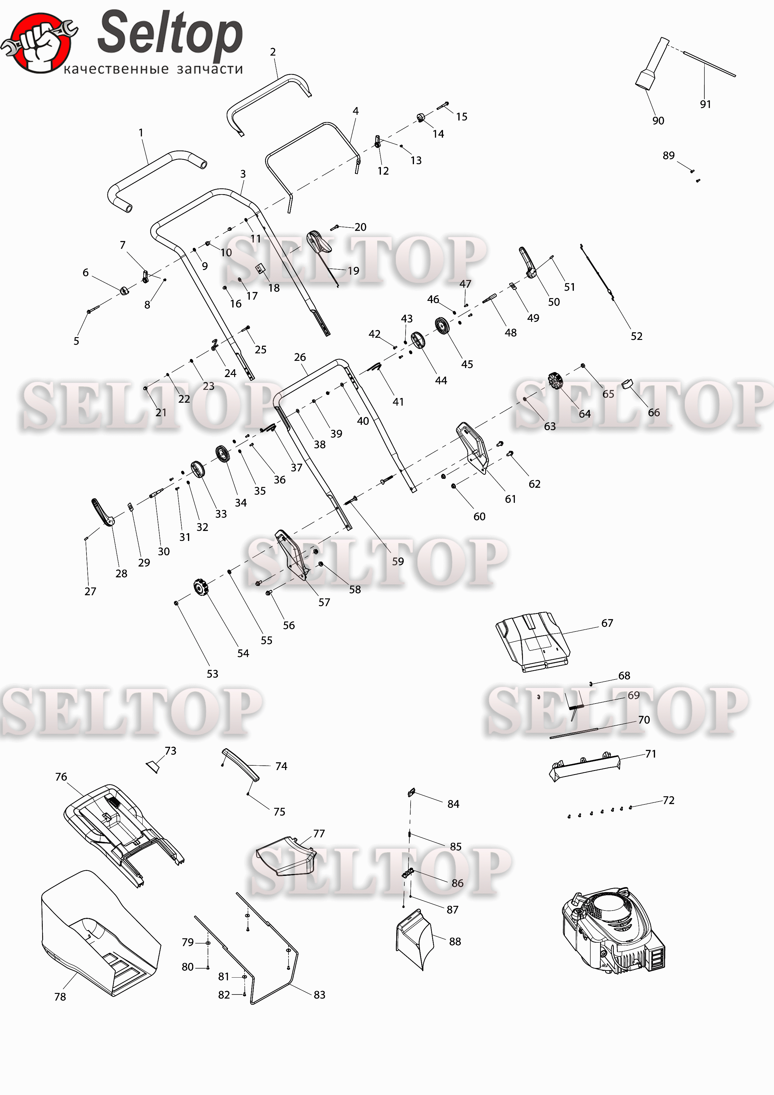 Запчасти для бензиновой газонокосилки Makita PLM 4630 N2 (часть 1)
