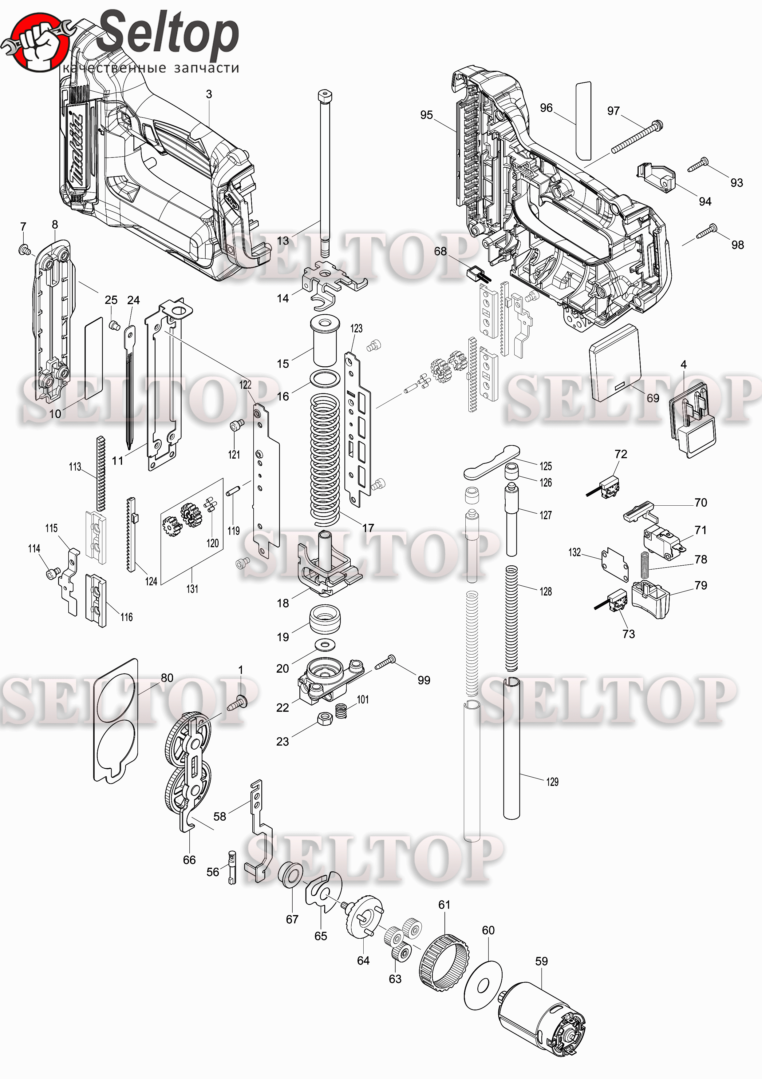 Запчасти для аккумуляторного степлера Makita PT 354 D (часть 1) | купить в  Москве в интернет-магазине Селтоп с доставкой. Цены, наличие, взрыв-схема.