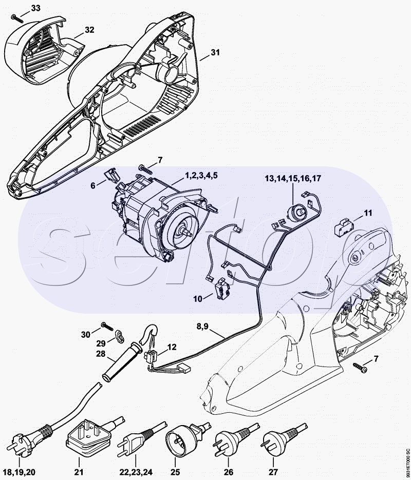 MSE 170 C, 190 C, 210 C: Электродвигатель. Картер двигателя STIHL MSE 190C
