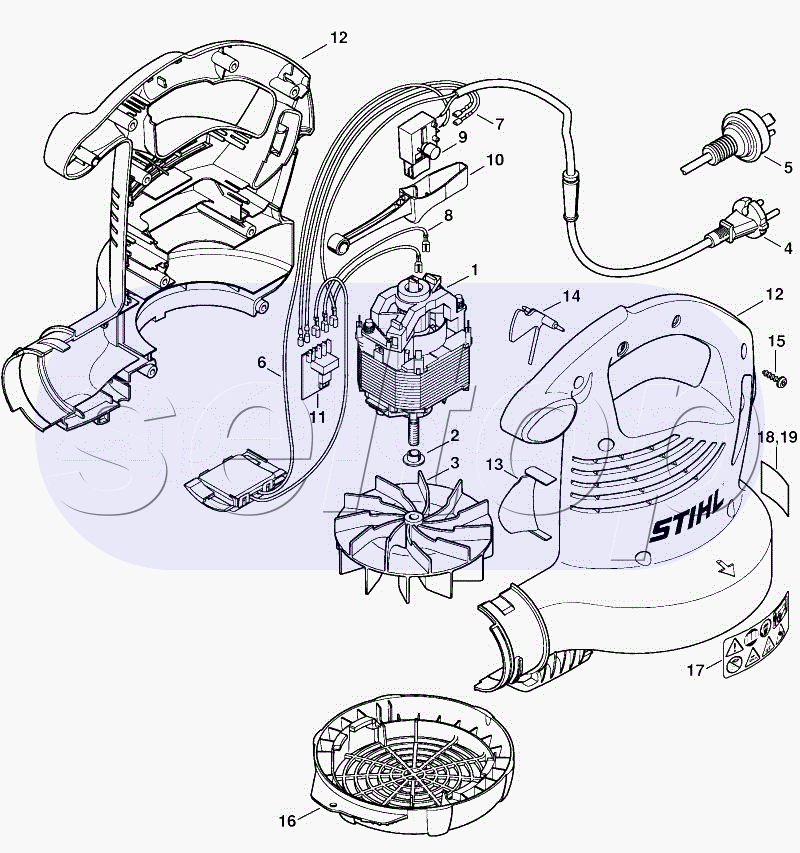 Электродвигатель, корпус вентилятора STIHL BGE 81