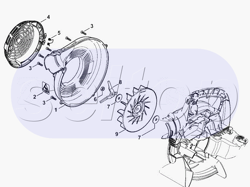 Корпус вентилятора, наружный, крыльчатка вентилятора STIHL SH 86