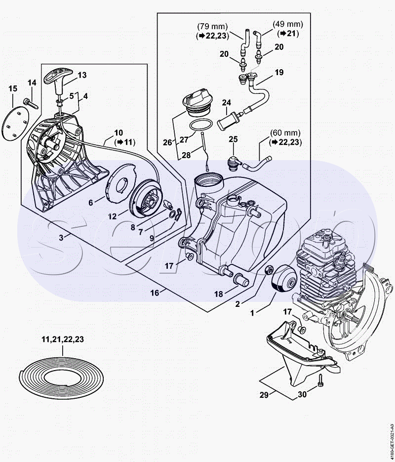 Пусковое устройство, Топливный бак STIHL FS 311