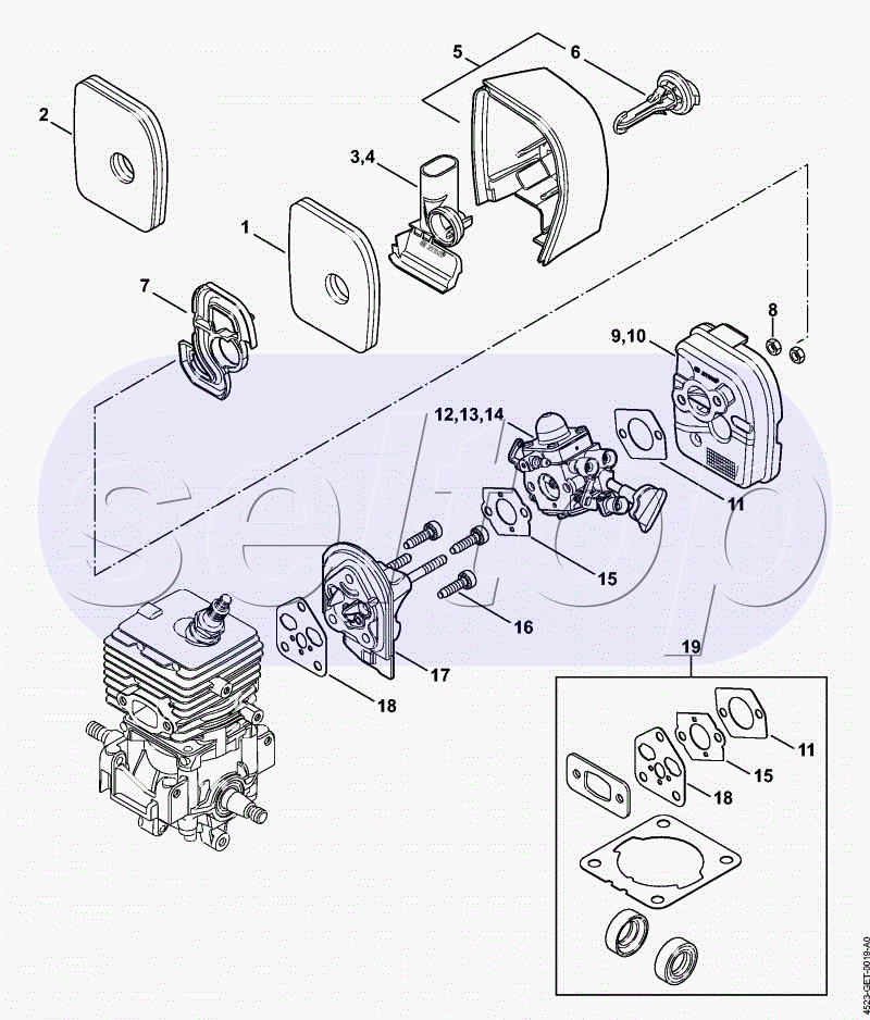 SH 56: Воздушный фильтр. Промежуточный фланец STIHL SH 56 C