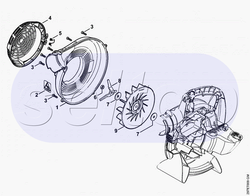 Корпус вентилятора, наружный. Крыльчатка вентилятора STIHL SH 86 C