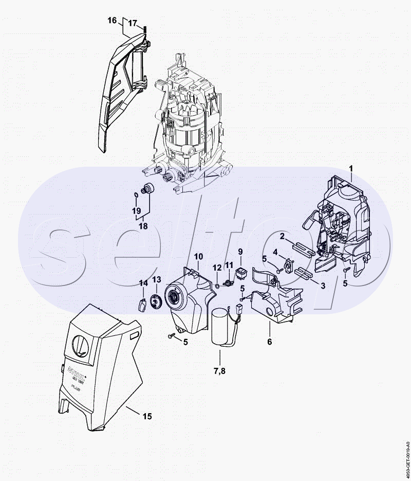 Воздухопровод, Защитный колпак, Корпус выключателя STIHL RE 130 PLUS